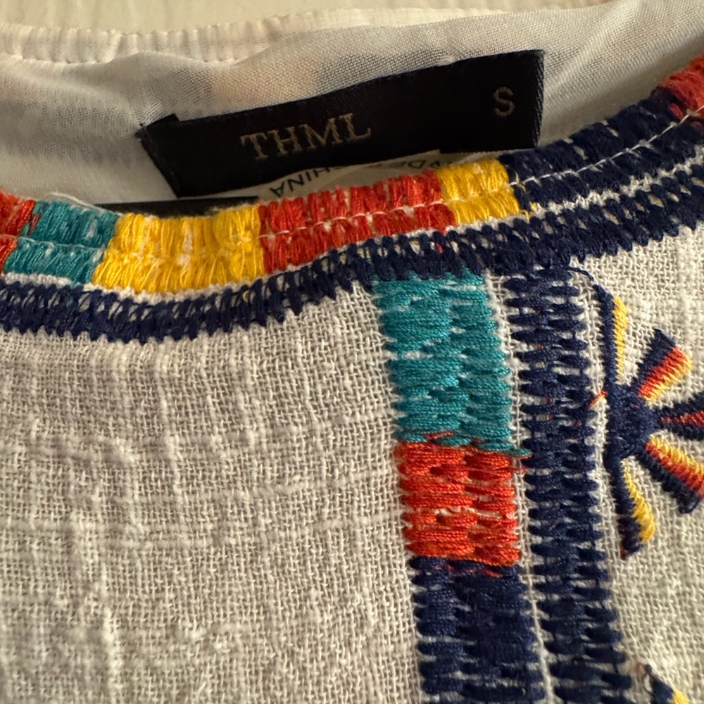 THML White Top with Colorful Embroidery